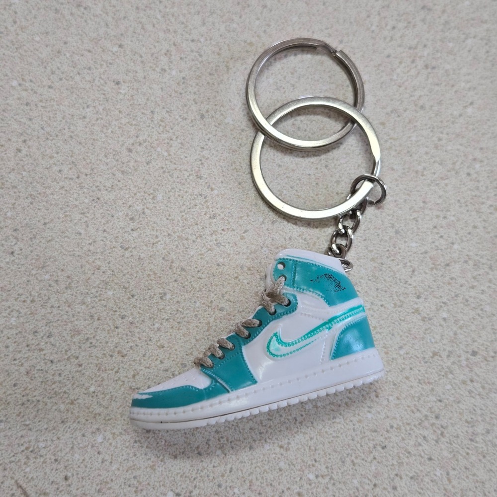 Shoe Keychain Nike Air Jordan Hand Painted Teal White Sneaker Mini Collectible - Picture 4 of 6
